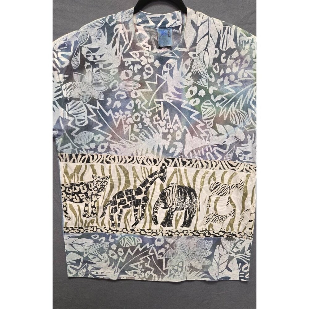 Vintage EZL Marcy n' Me Batik Eclectic Safari Painted All Over Print Graphic T-S - Picture 8 of 11